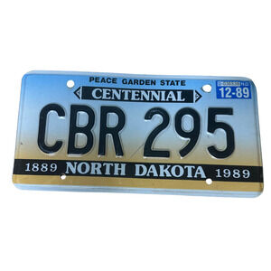 Vintage 1989‎ North Dakota Centennial License Plate CBR 295 Peace Garden State